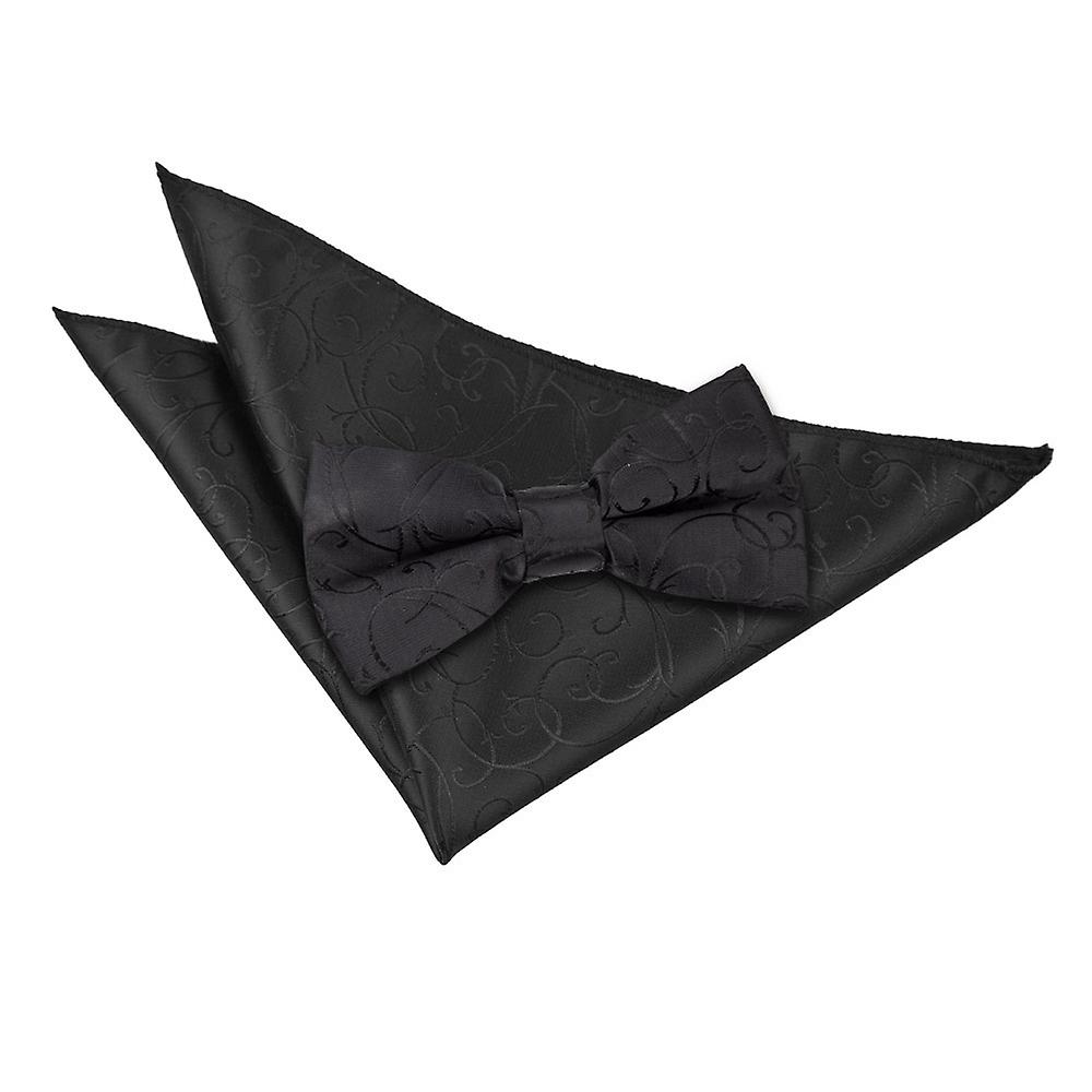 Black Swirl Bow Tie and Pocket Square Set
