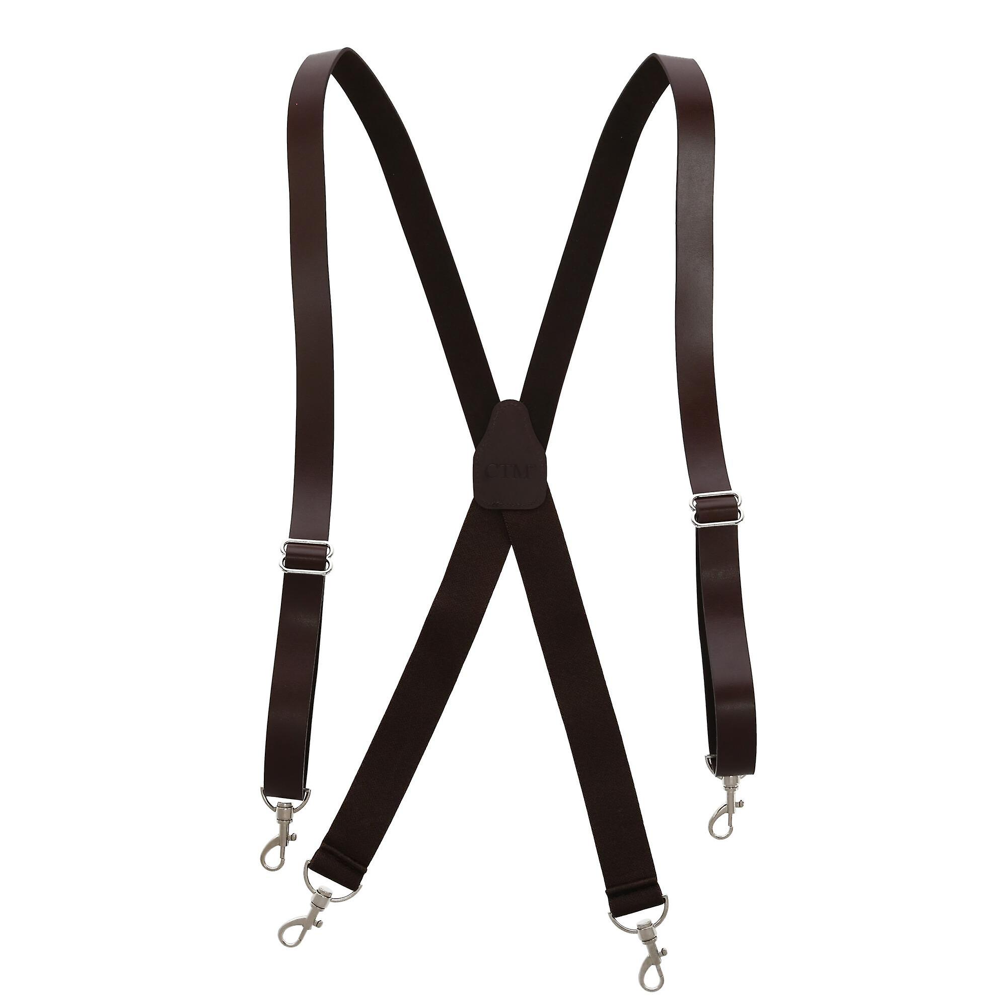 CTM Smooth Coated Leather Suspenders with Metal Swivel Hook Ends (Men)