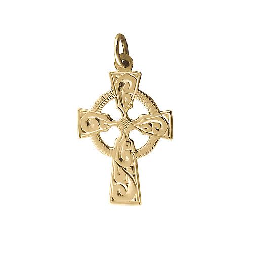 9ct Gold 23x16mm hand engraved Celtic Cross
