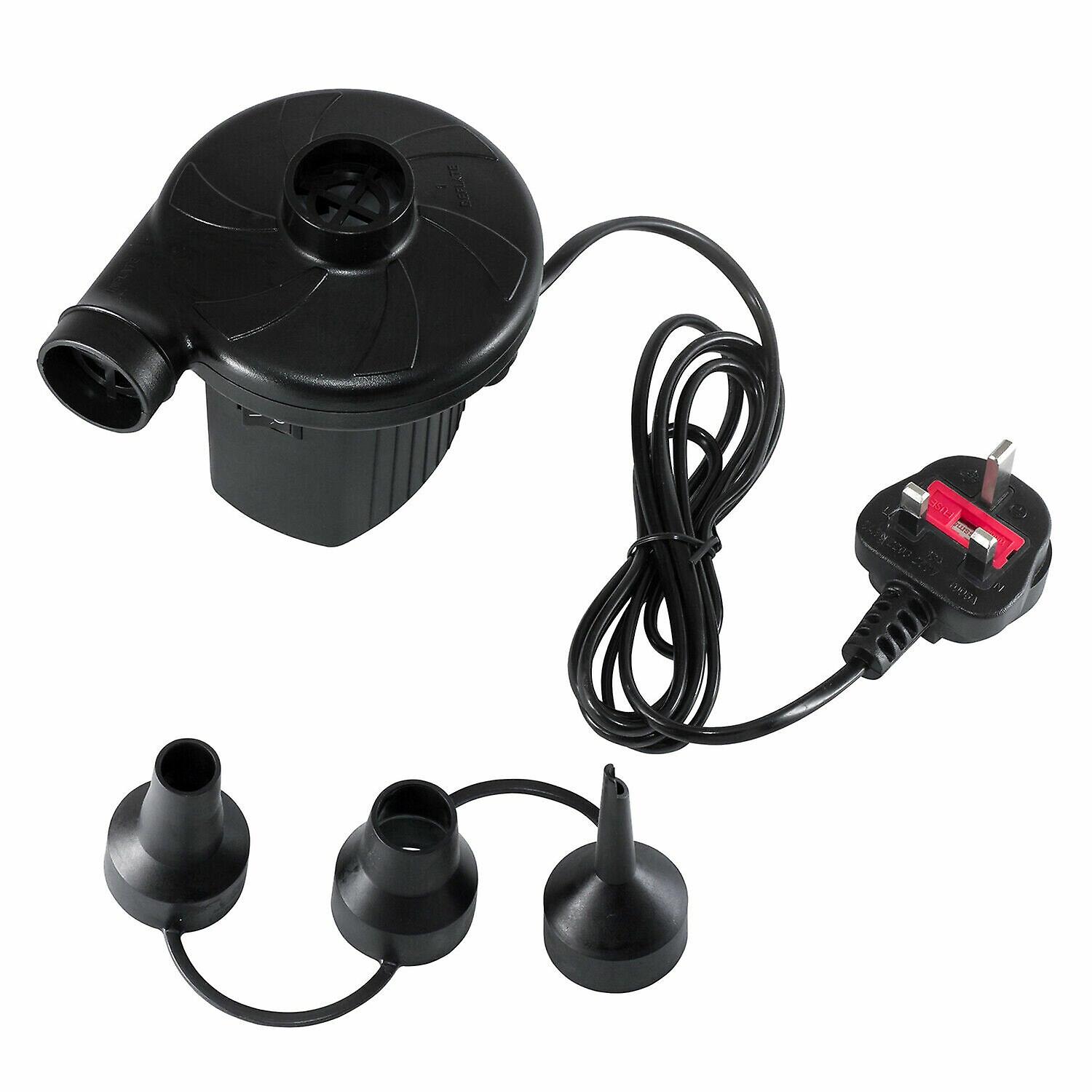 Household Electric Air Pump For Camping Bed, Mattress, Pool Inflator With 3 Nozzles And Uk Plug