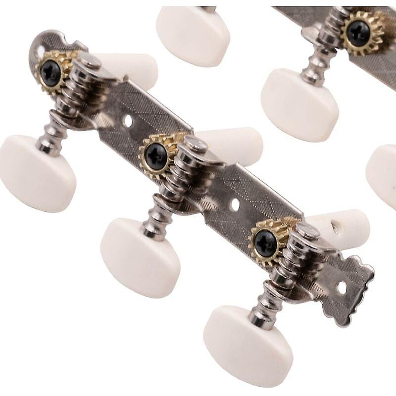 Pegs, Tuning Machines 3R3L for Guitar, Classical Guitar - Drill Hole, 10mm, Silver/Ivory