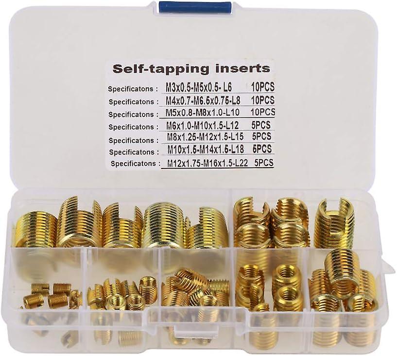 Self Tapping Threaded Inserts, 50pcs M3-m12 Carbon Steel Thread Slotted Inserts Combination Set Repair Thread Tool