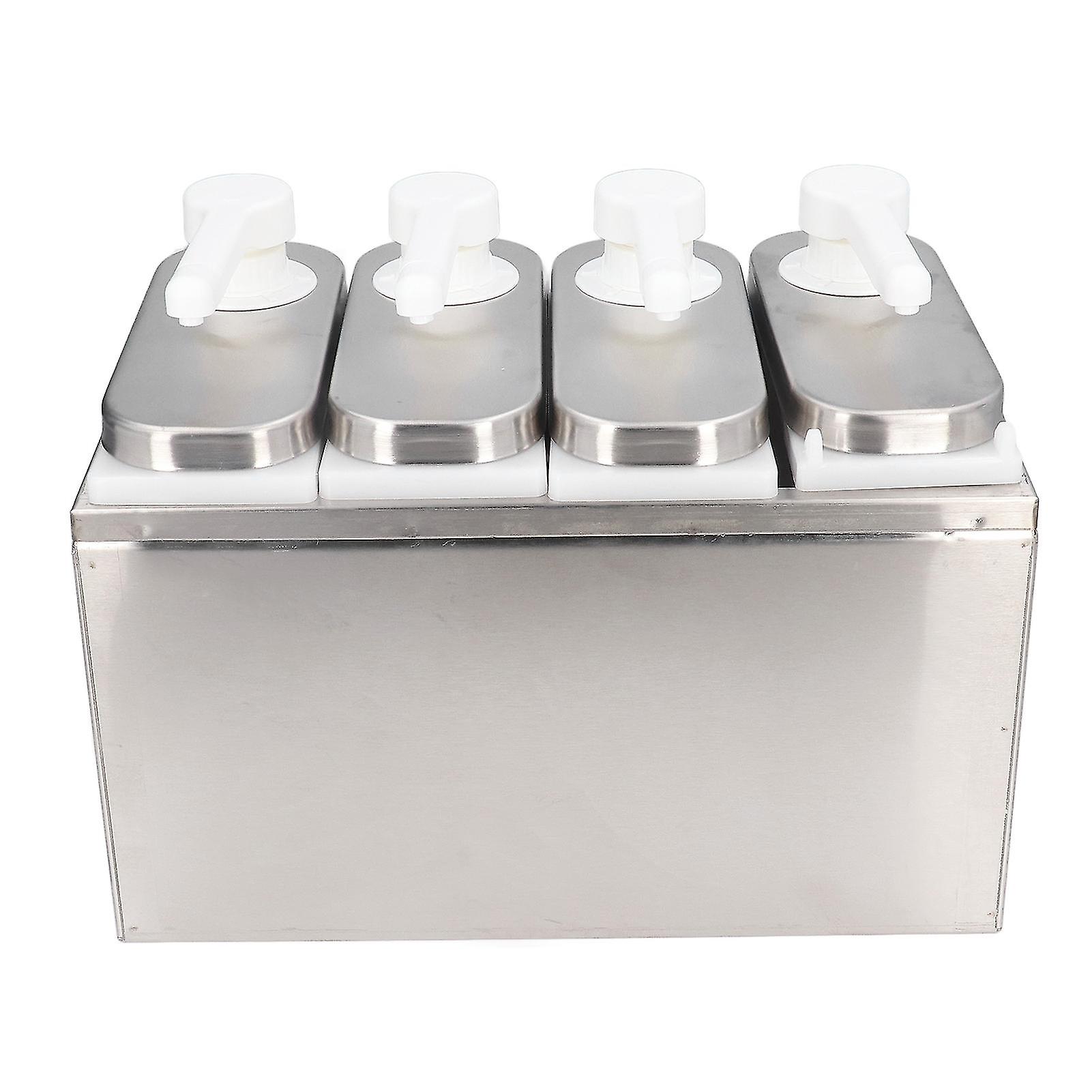 Sauce Dispenser Pump Salad Jam Seasoning Condiment Squeeze Pump Container with Base for Kitchen Restaurant 4 Pumps