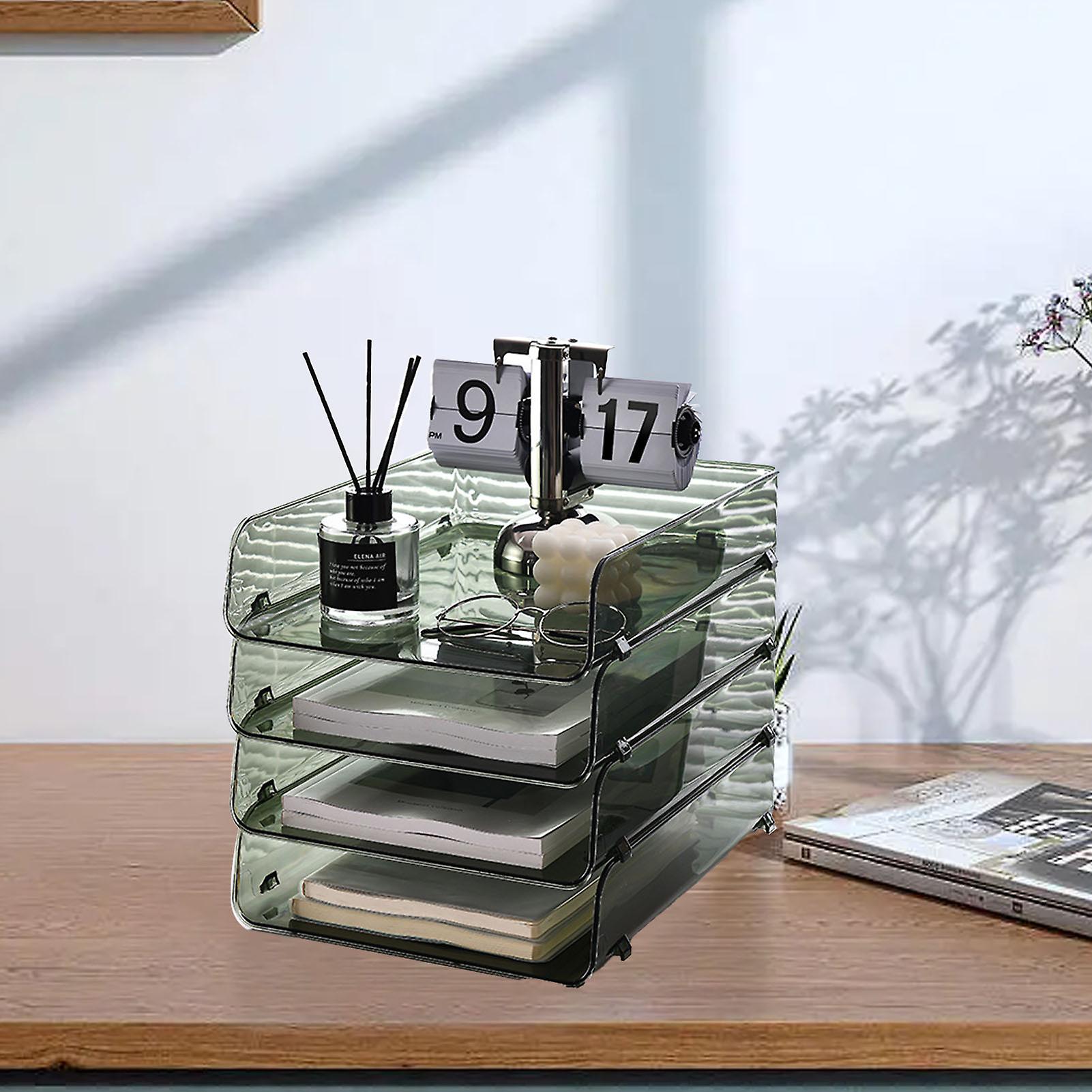 A4 Paper Storage Box Stackable Plastic Large Opening Single Layer Desktop File Organizer for Office Green 26.5x33x7.5cm/10.4x13.0x3.0in 