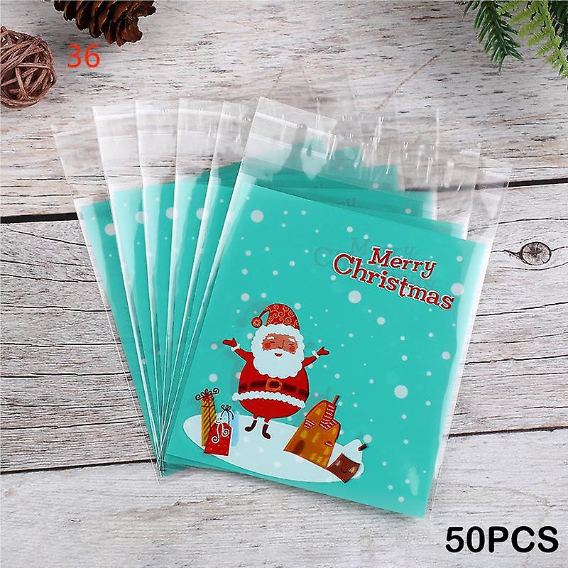 50Pc Christmas Plastic Gift Pouch Bags Packing Wrapping Candy Xmas Santa Snowflake