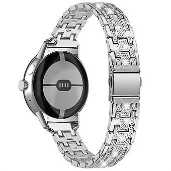 For Google Pixel Watch 2/Pixel Watch Rhinestones Decor Strap 5 Beads Press Buckle Watch Wristband