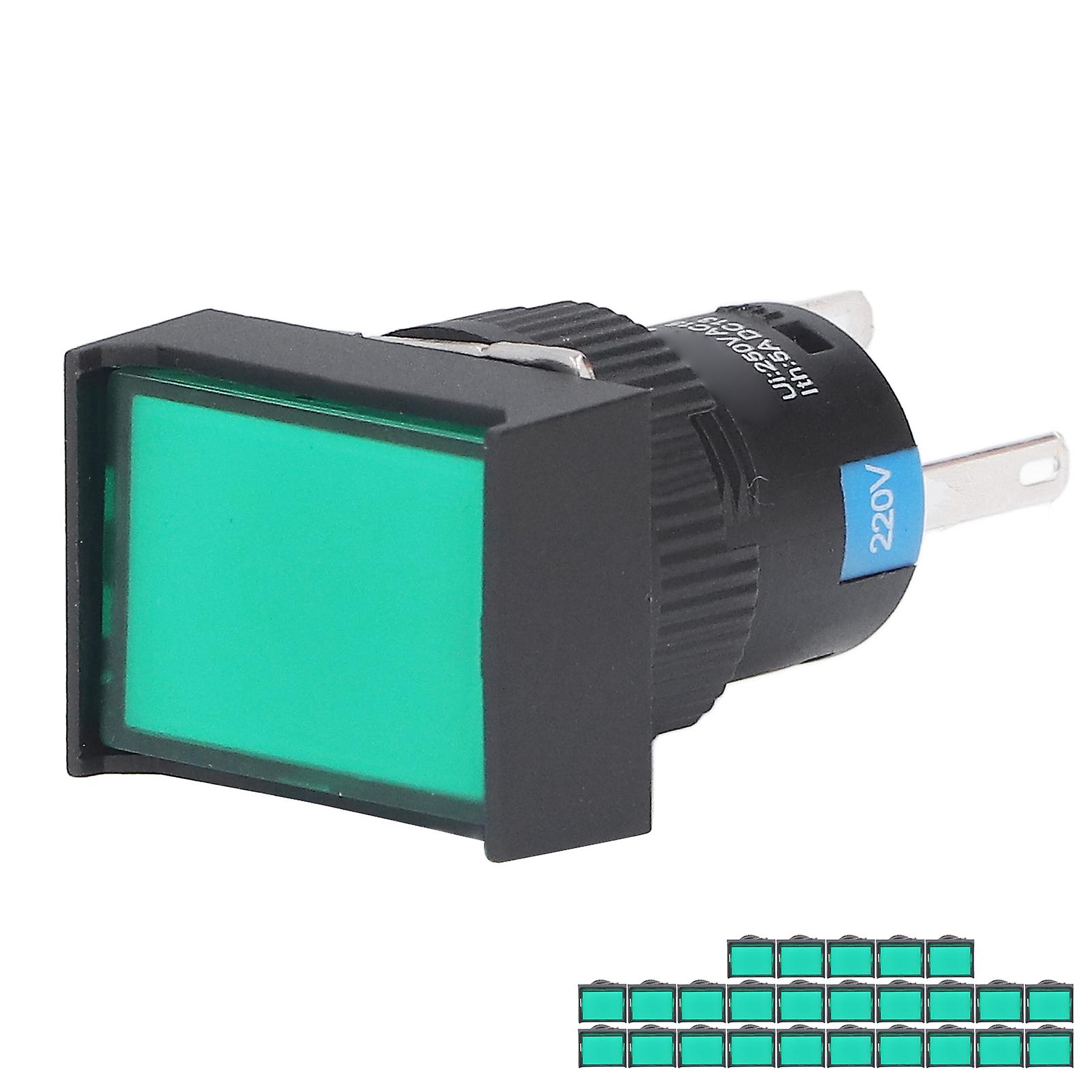 16mm Green 25Pcs Momentary Push Button Switch Self Locking Rectangle with Light BEMLA1611DSJ