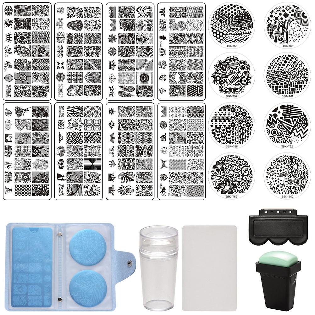 2024 21Pcs Nail Art Stamping Plates Kit Easy to Use Various Patterns Nail Template Image Plate for Home Nail Salon