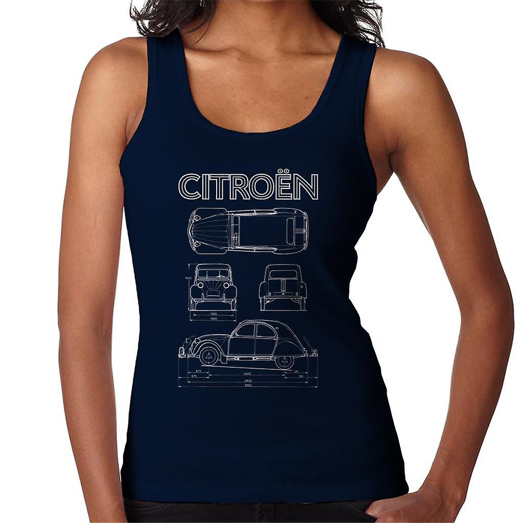 Citroen 2CV White Diagram Views Women's Vest