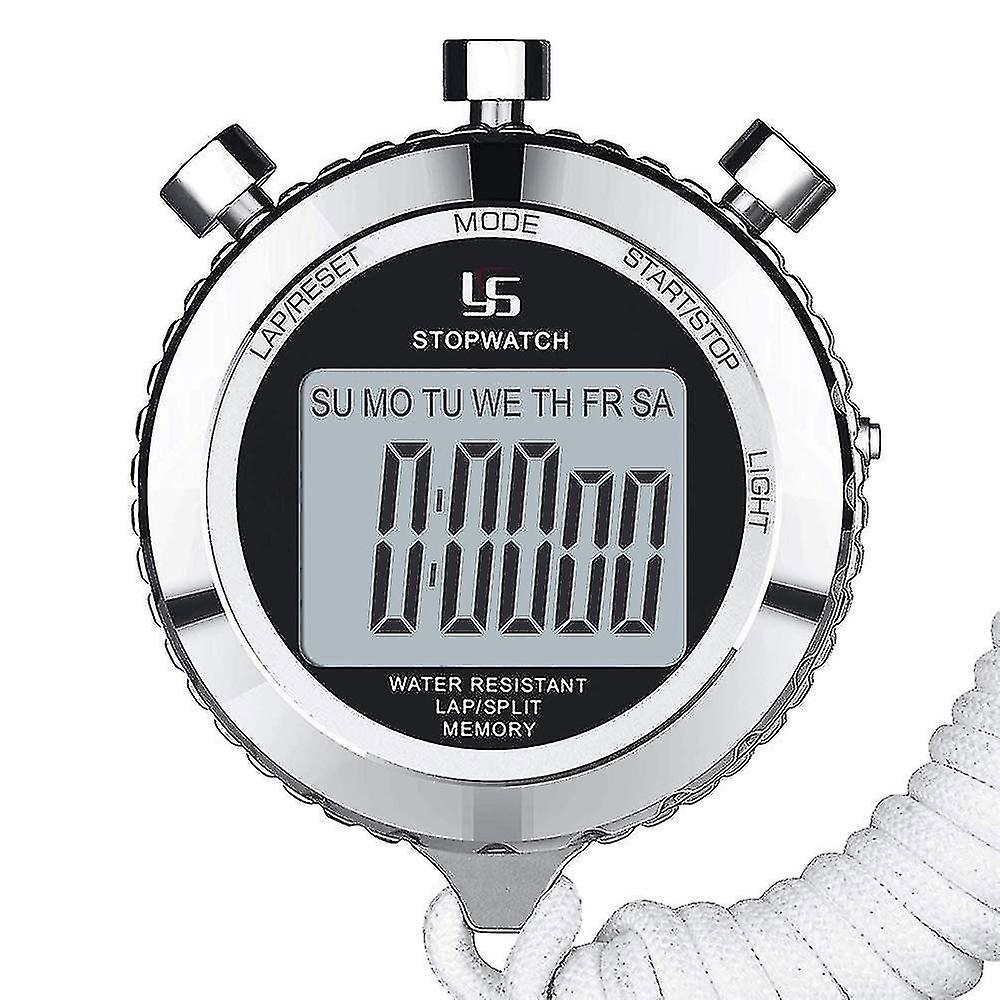 Metal Stopwatch,1/100th Second 2 Lap Memory, Clock Daily Digital Timer