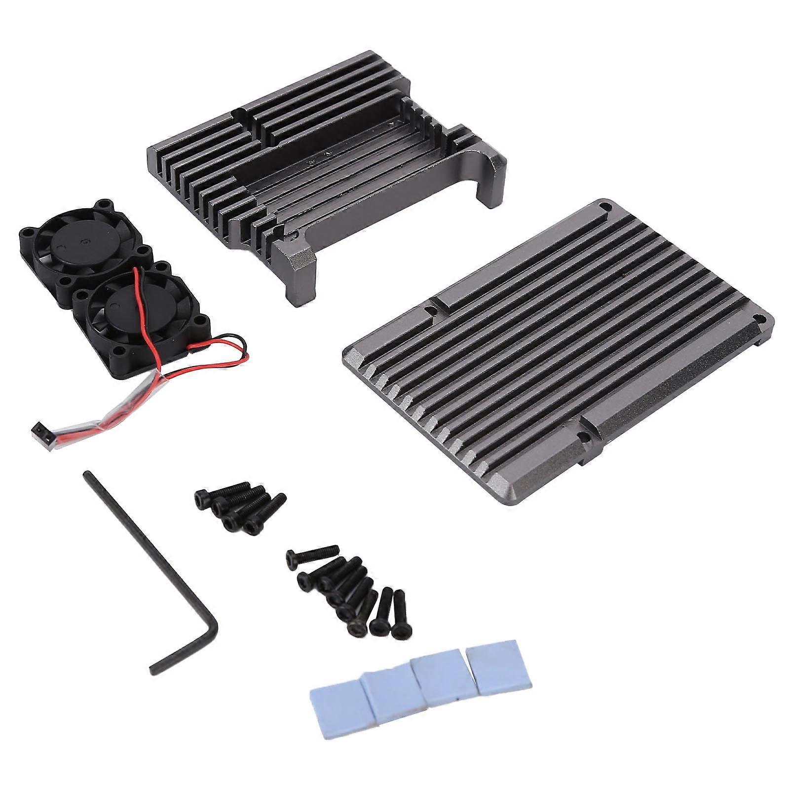 Custodia di raffreddamento in lega di alluminio Custodia per dissipazione del calore con ventola per Raspberry Pi 4 B ModelGrey