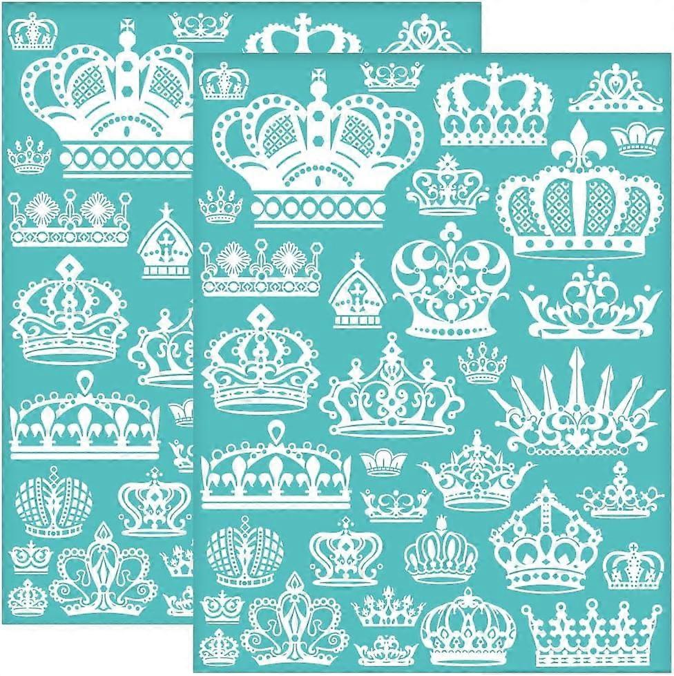 2Pcs 8.6x11 Inch Self-Adhesive Silk Screen Printing Stencil Crown Silk Screen Stencil Fantasy Theme Stencils Reusable Mesh Transfer for Painting on Wo
