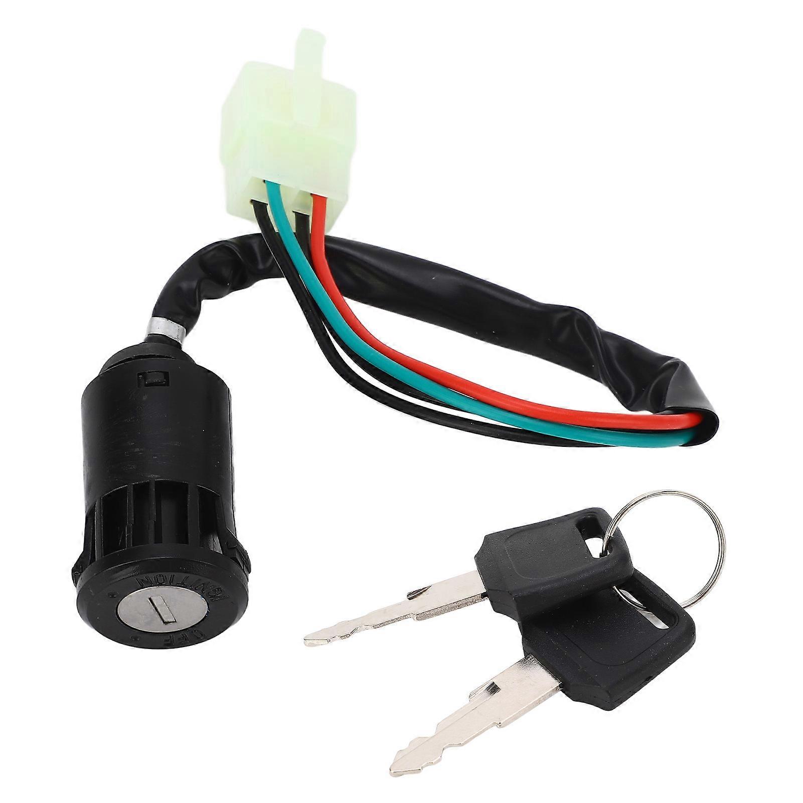 Interrupteur à clé d’allumage à fil à 4 broches Commutateur de système d’allumage durable sensible avec 2 clés pour Quad 4 Wheeler ATV Go Kart