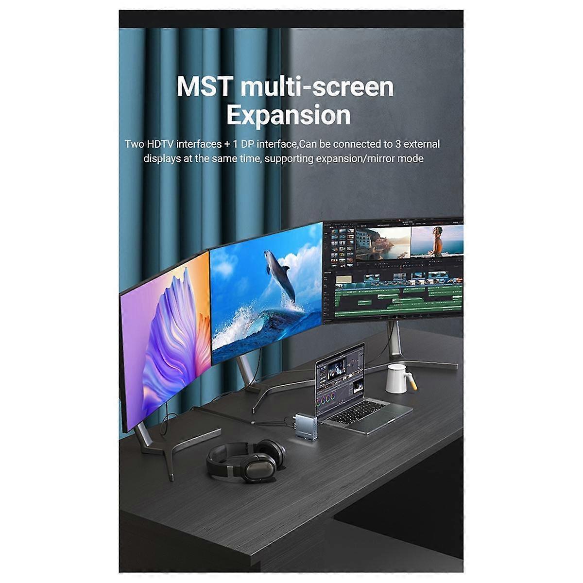15-in-1-USB-C-Dockingstation mit drei Monitoren Multiports-Dockingstation 4K60Hz Typ C Hub auf HD MacOS