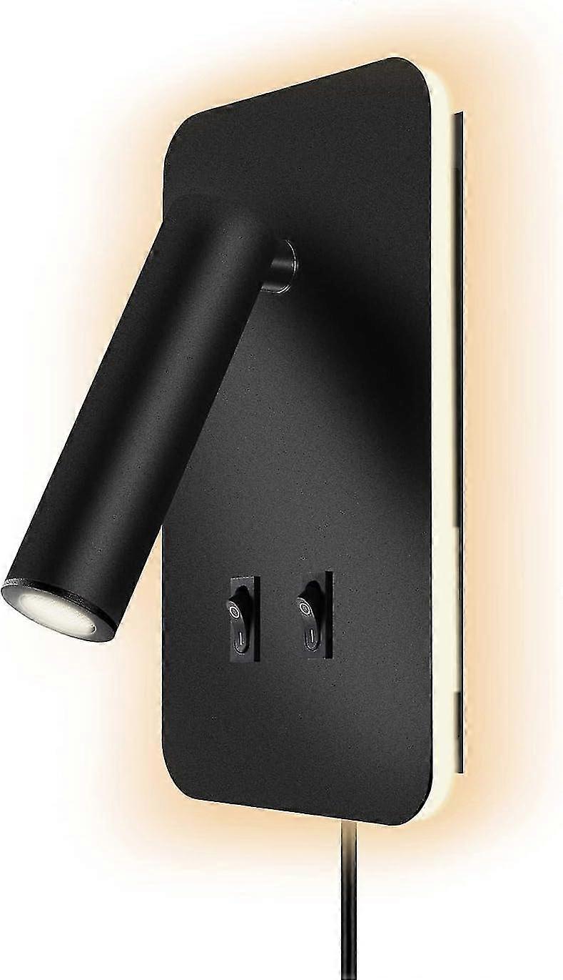 LED Reading Light, Adjustable Indoor Wall Light, with Switch, with Power Cord Plug, Two Color Temperatures (5W Natural Light + 8W Warm Light)