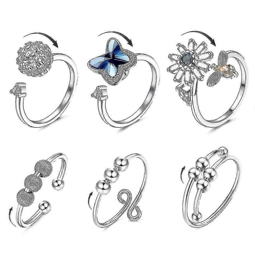6 Anxiety Ring Women's Adjustable Split Ring Set Rotating Ring Ring Suitable For Anxiety SXC