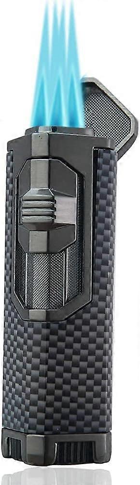 Torch Lighter Quadruple 4 Jet Flame Refillable Butane Cigar Lighter with Cigar Punch,Gift Box (Black)