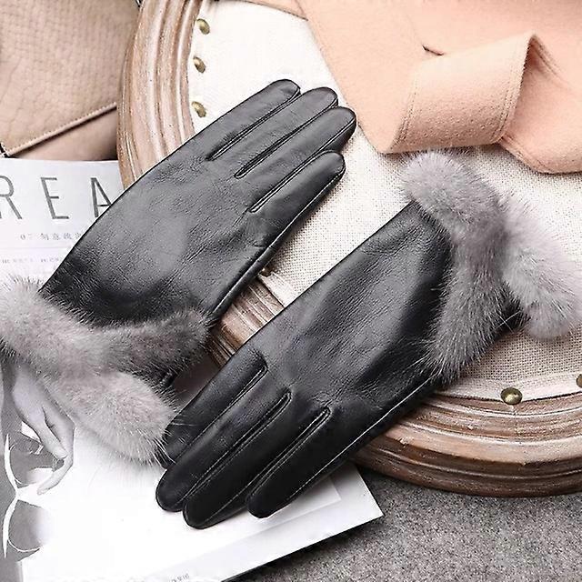 Mink fur leather gloves Women's touchable screen gloves