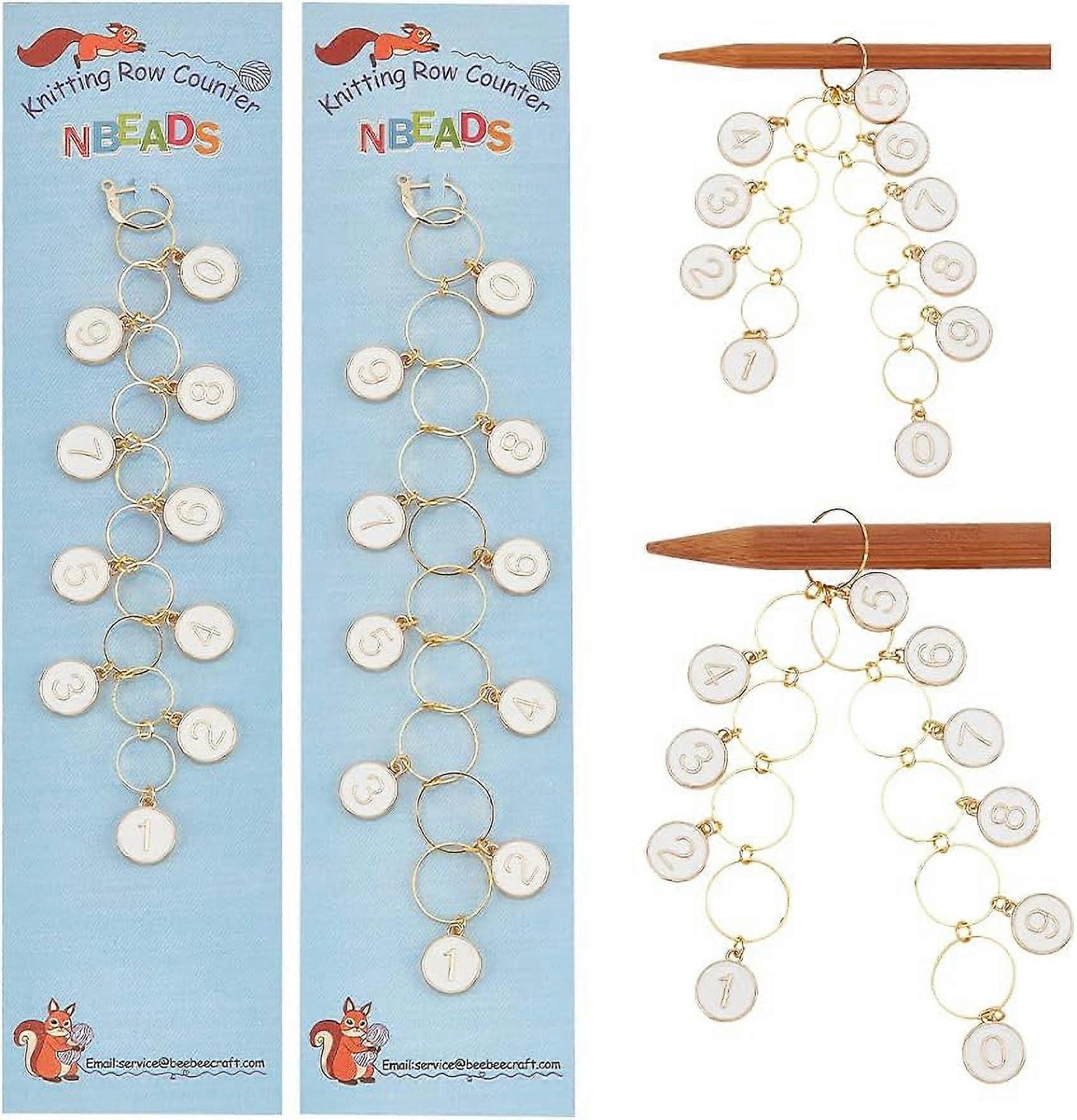 2Pcs 2 Sizes Flat Round Charm Knitting Row Counter Chains Numbers Alloy Enamel Charms Stitch Marker for Knitting Crochet Tracking Project Progress Whi
