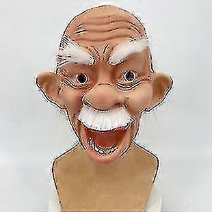 Halloween Old Man Mask Head Cover Old Man Old Grandpa Human Face Wig Props Latex Mask J