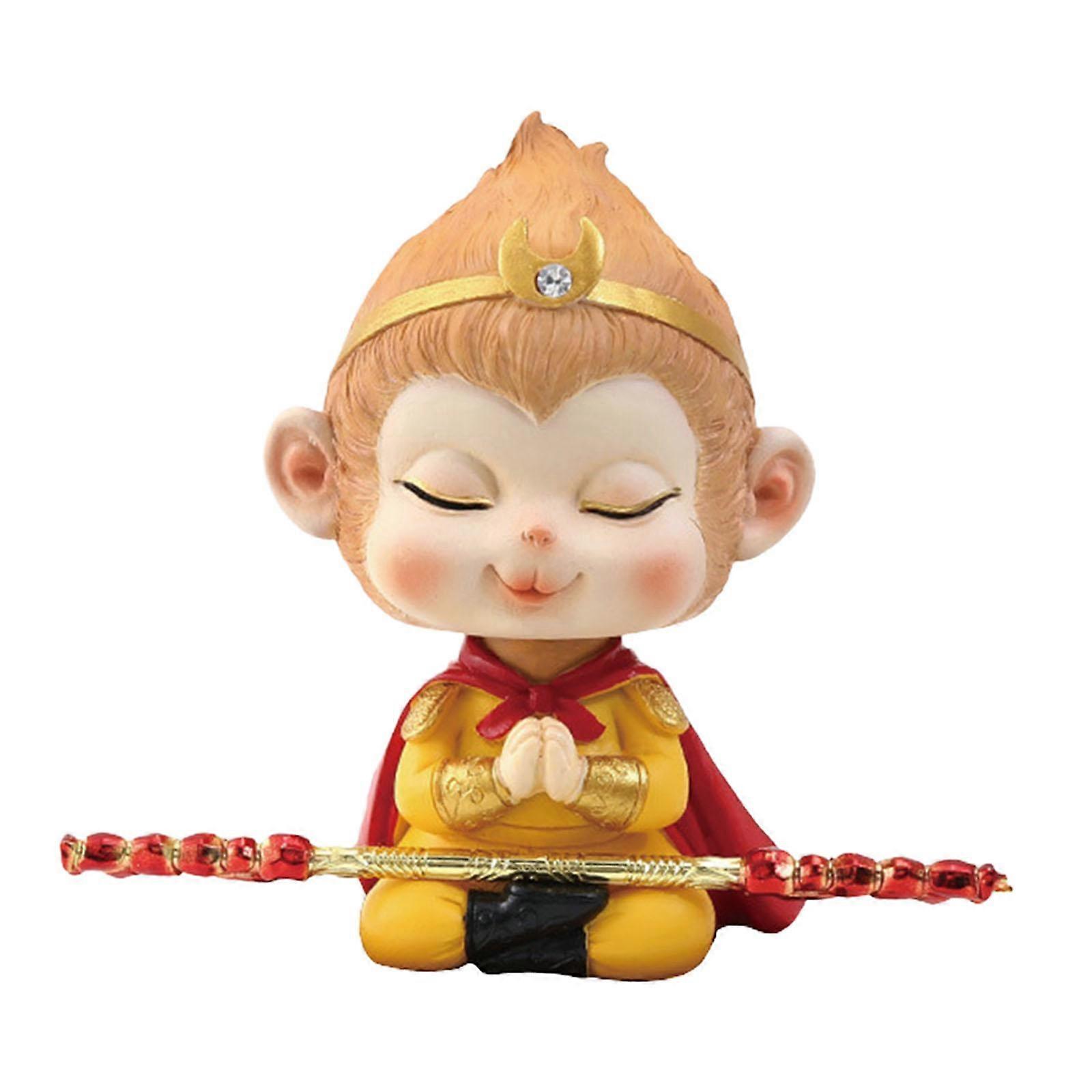 Miniature Resin Figurine Monkey King Sculpture Porch Christmas Monkey Statue With Golden Hoop