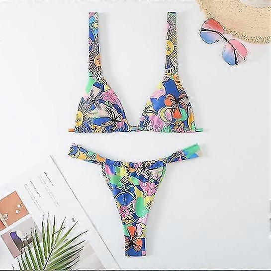 kvinna Sexig push up bikini set spets underkläder V-ringning bh stringtrosa strumpeband baddräkt sommar strandbikini baddräkt