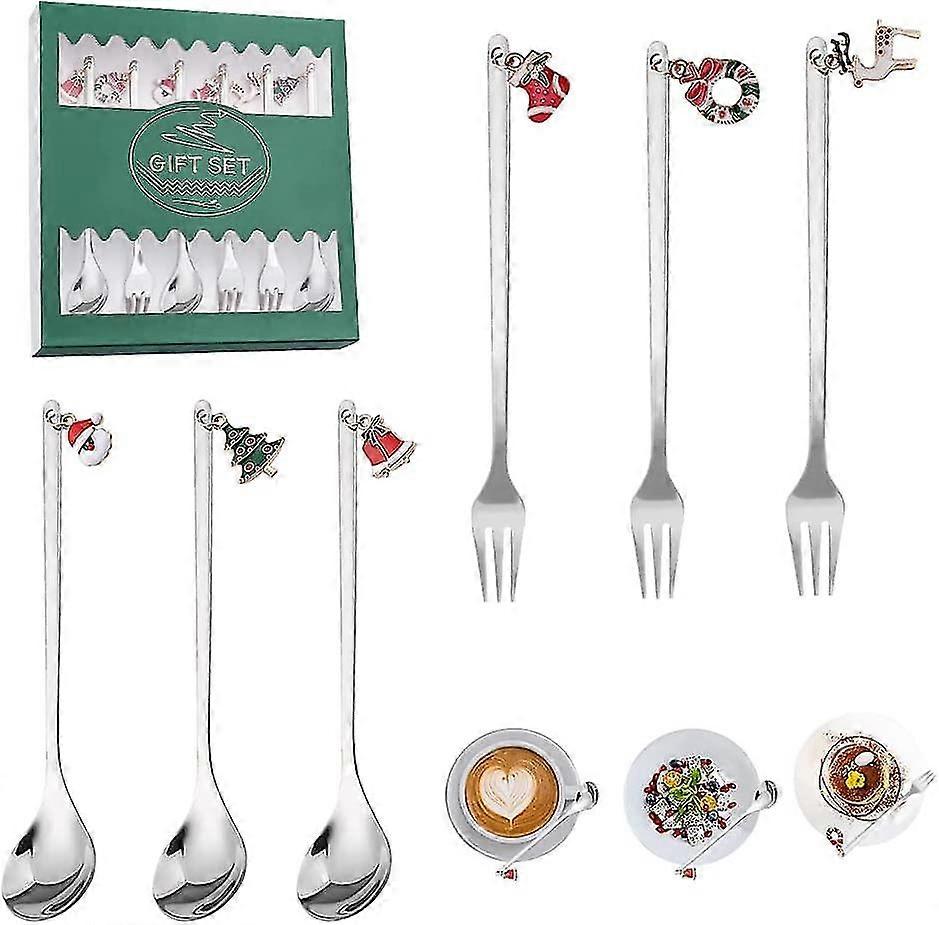 6 Pcs Christmas Coffee Spoons Forks Set