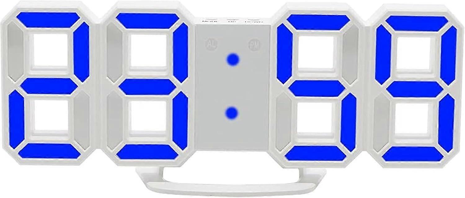 3d Digital Alarm Clock,wall Led Number Time Clock With 3 Auto Adjust  Blue