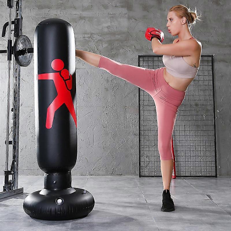 160cm Inflatable Standing Punch Bag for Strength Training Black and Red Color PVC Boxing Column for Fitness Relief