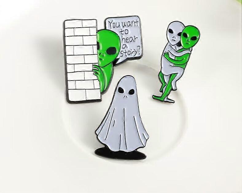 3pack Green Alien Enamel Lapel Pin