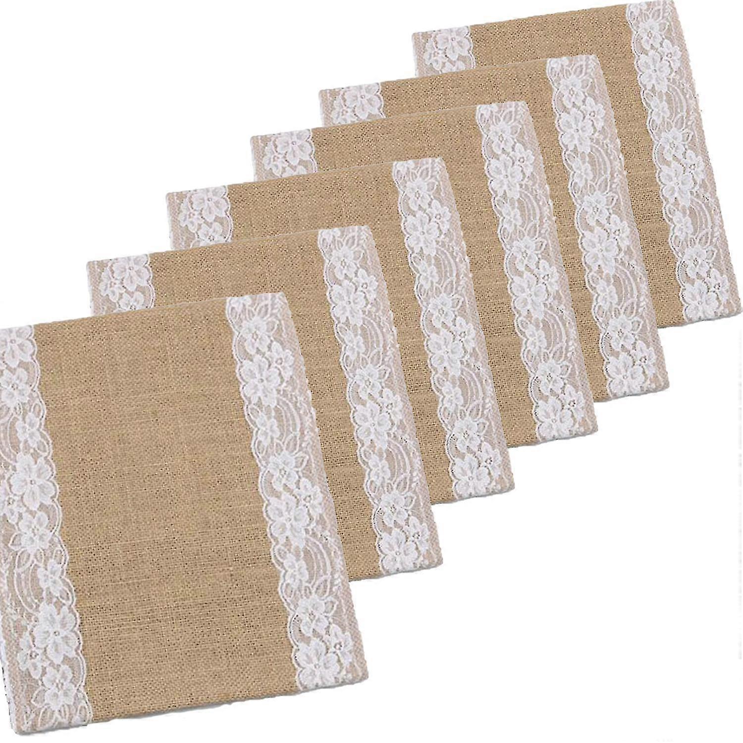 Jute Burlap Fabric Lace Table Runner 6pcs,30cm*275cm