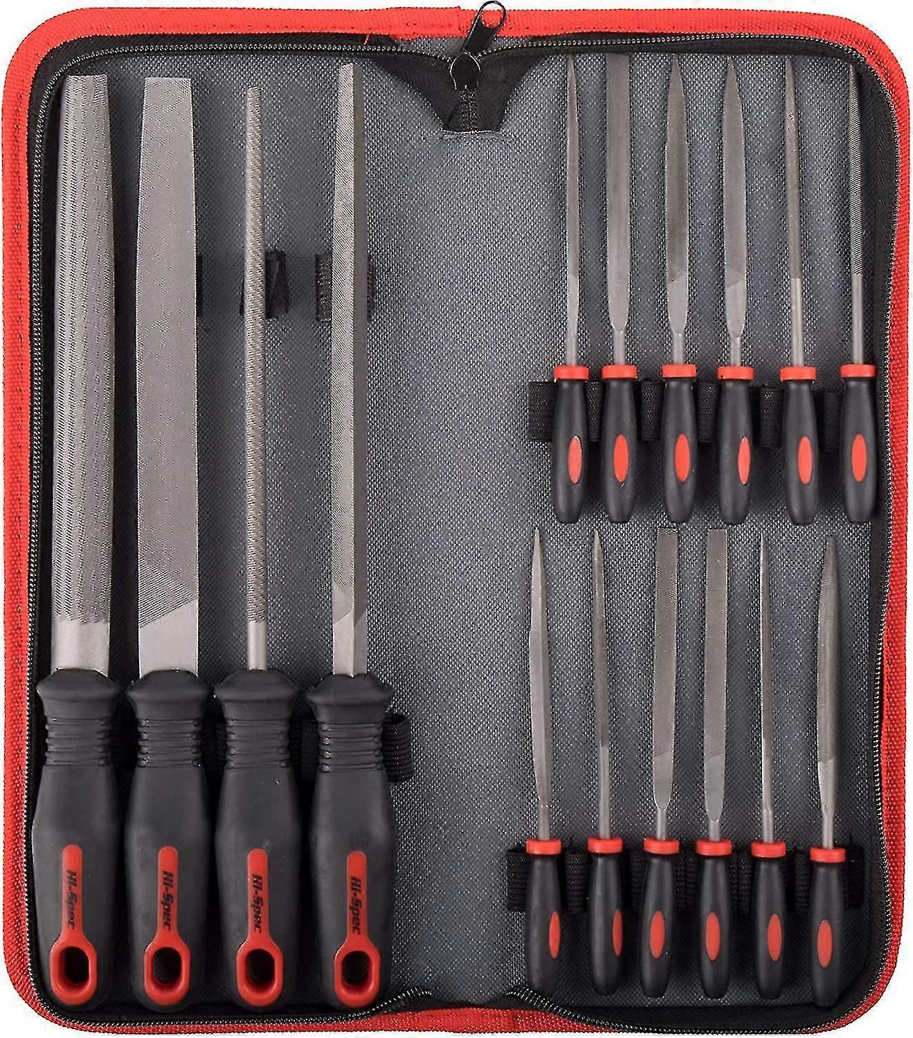 Hi-spec File Kit, 16pc Carbon-steel Files, 200mm File, Half Round, Round, Triangle File, 8pc Needle Files For Wood, Metal, Chipping And Ceramic Fixing