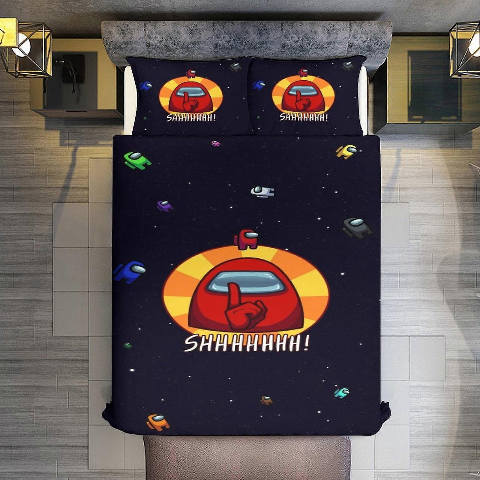 v651 Lakanat Vuodevaatteet 3-osainen vuodevaatteet,Among UsLohduttajasetti lapsille Pojat Teini-ikäinen 3D kevyet mikrokuituvuodevaatteet (1 pussilakana, 2 pi