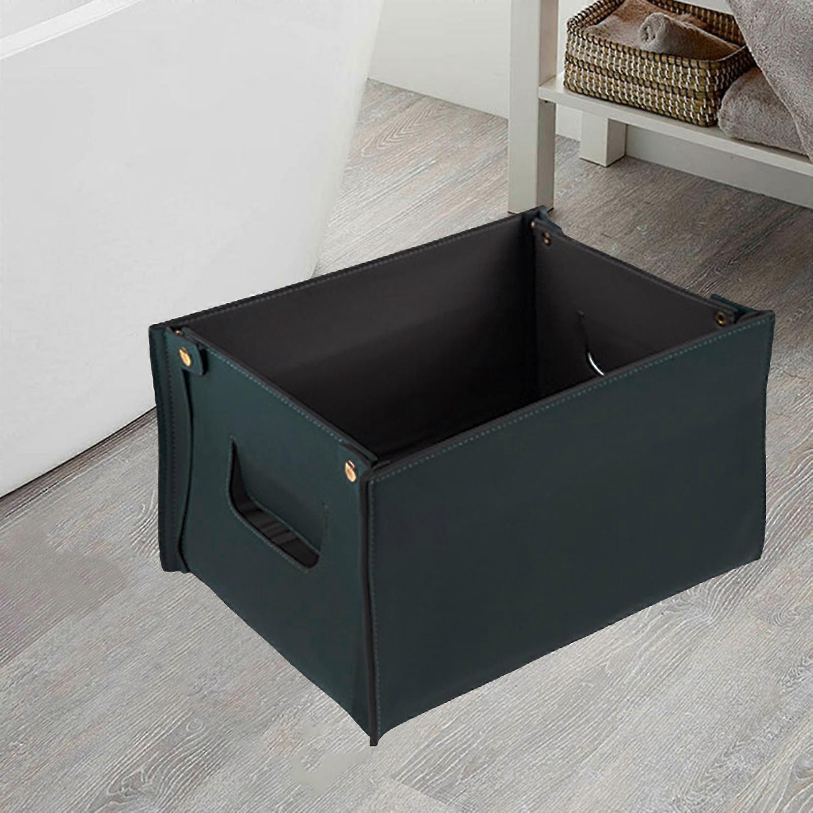 Large Leather Storage Box, Foldable Nordic Style Creative with Handle, Rectangular Sturdy Decorative Storage Bin for Desktop Office Home Clothes Books