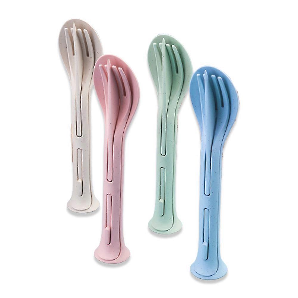 4 sets of wheat straw children's knives, forks and spoons three-in-one portable tableware set student tableware