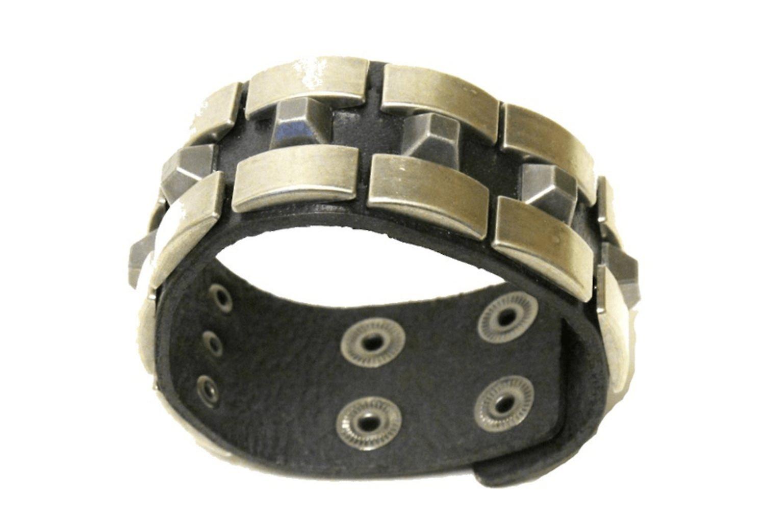 Black Leather Bracelet with Rivets