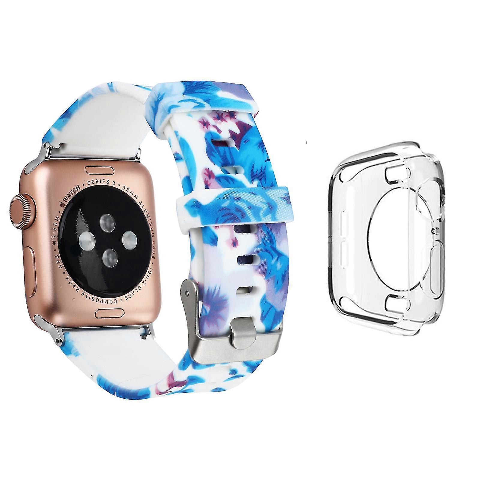 Compatible With Apple Watch Series 1 / 2 / 3 38mm Silicone Watchband With Transparent Tpu Case Pattern Printed Watch Strap - Style E
