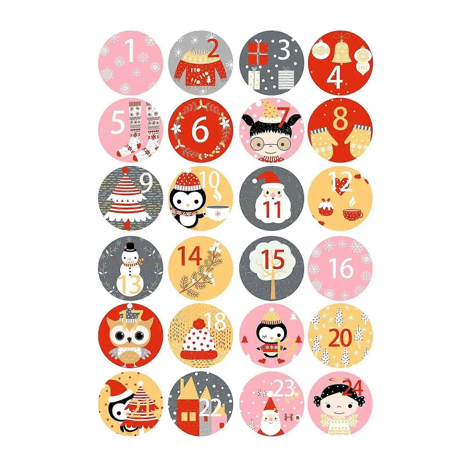 2023 Advent Calendar 24PC Happy Christmas Day Gift Stickers Advent Calendar Number Paper Stickers Multi-Function Gift Packaging Adhesive Labels Decor