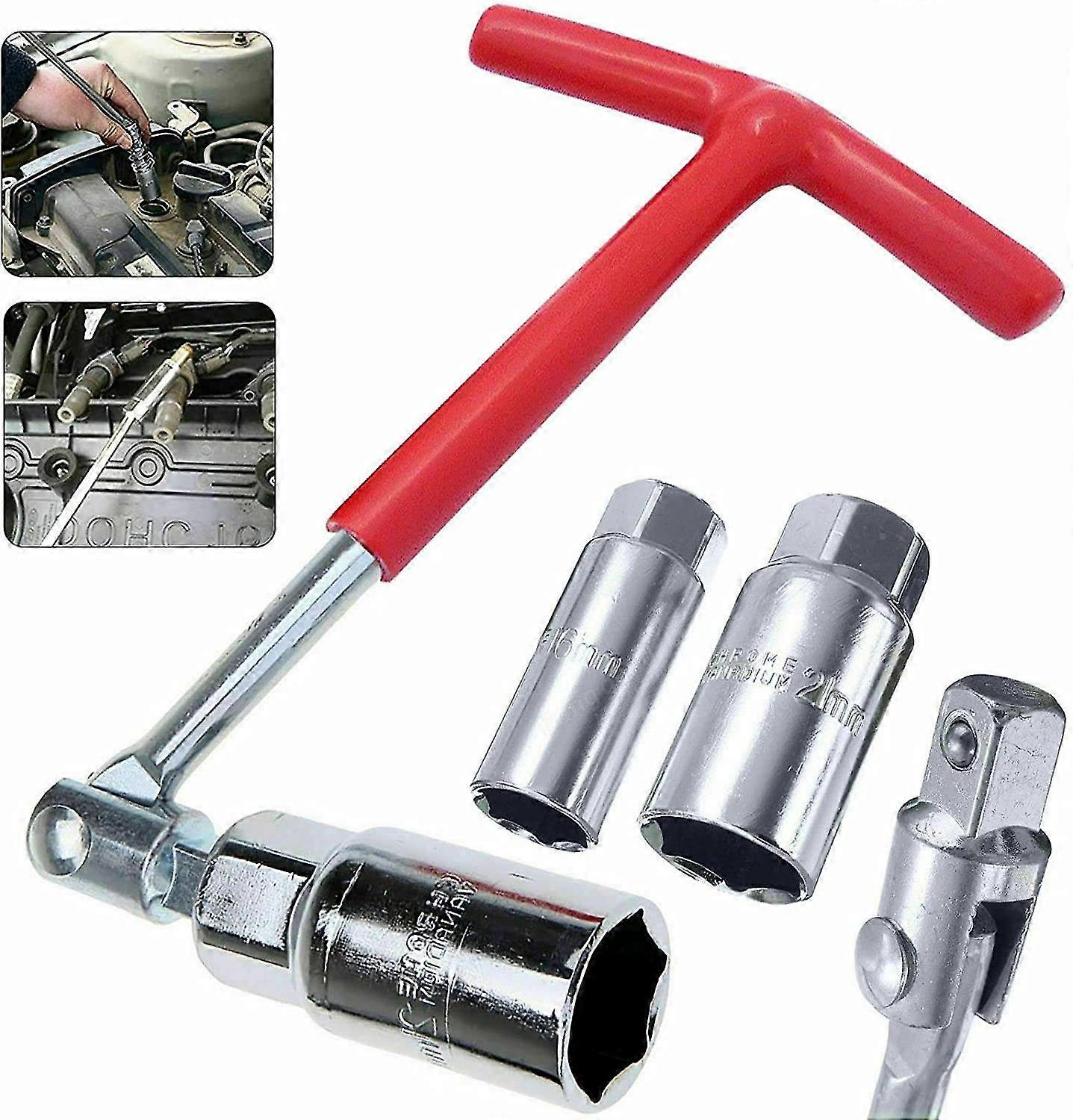 Spark Plug Socket Wrench Set T-Handle Stainless Steel Silicone Spark Plug Removal Wrench Tool Flexible Spanner Spark Plug Wrench