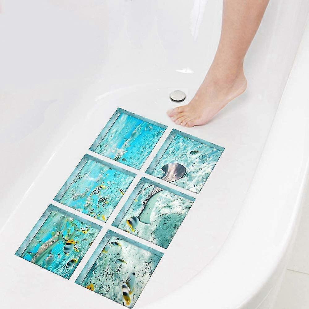6 Pack Non-slip Non-slip Square Stickers For Tub, Pool, Stairs (sea Blue)