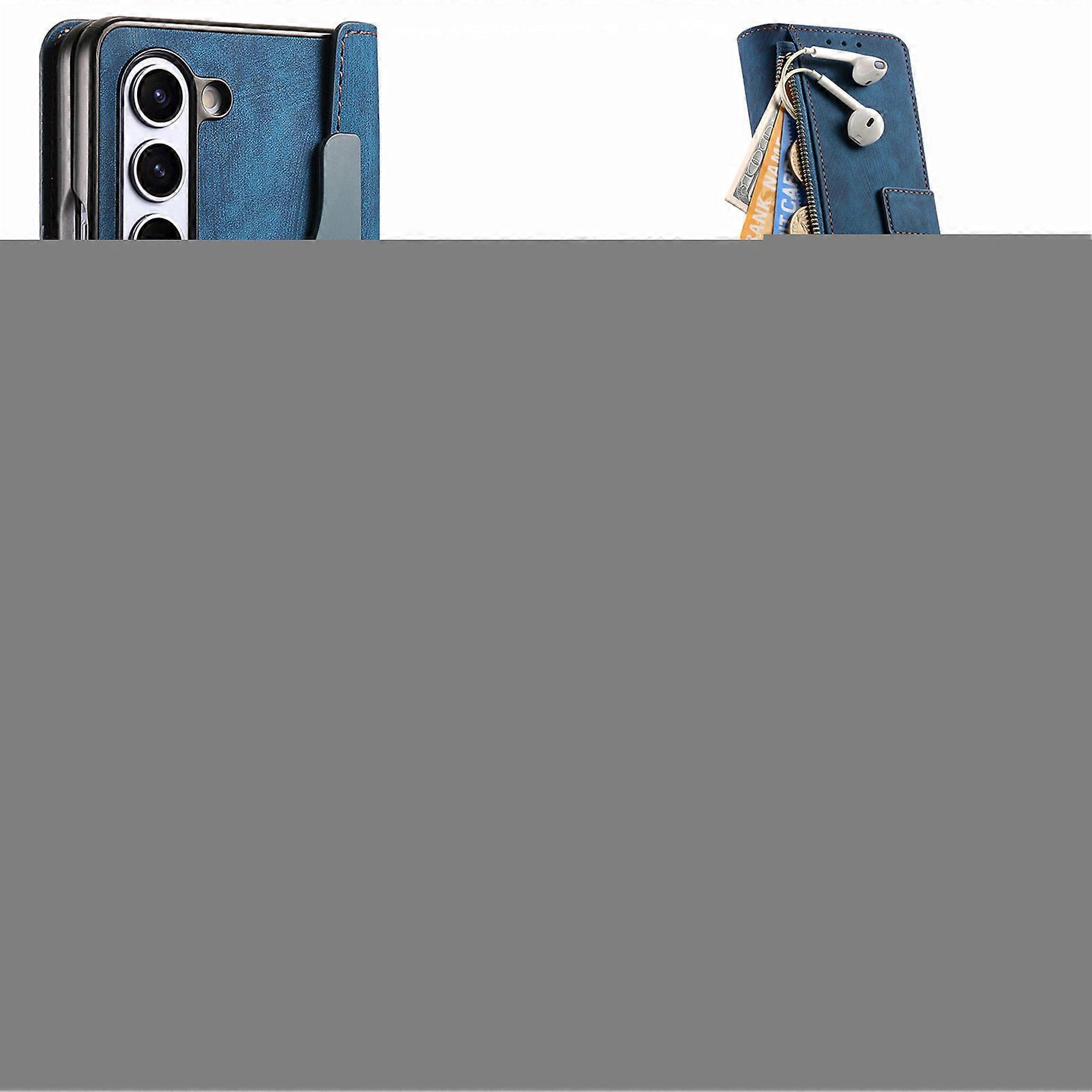 for Samsung Galaxy fold 6 Detachable Magnetic Wallet Phone Case with RFID Blocking and Invisible Kickstand, Retro Folio Flip Leather Zipper Case with