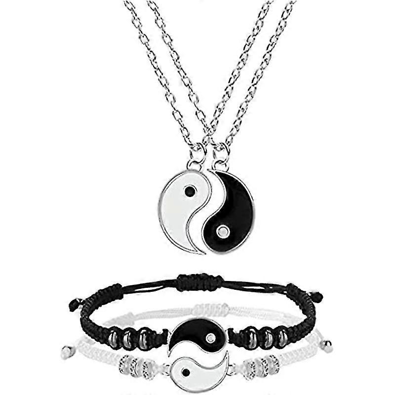 Tai Chi Yin Yang Bracelets Necklaces Set Alloy Pendant Adjustable Braid Chain