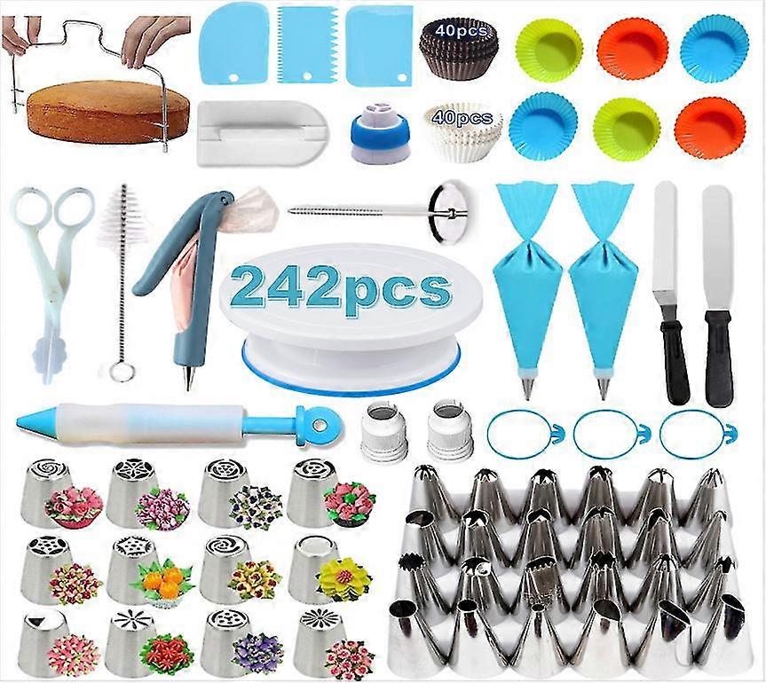 242 Piece Cake Turntable Set, Large Patterned Mouth, Layerer, Patterned Pen, Cake Baking Set