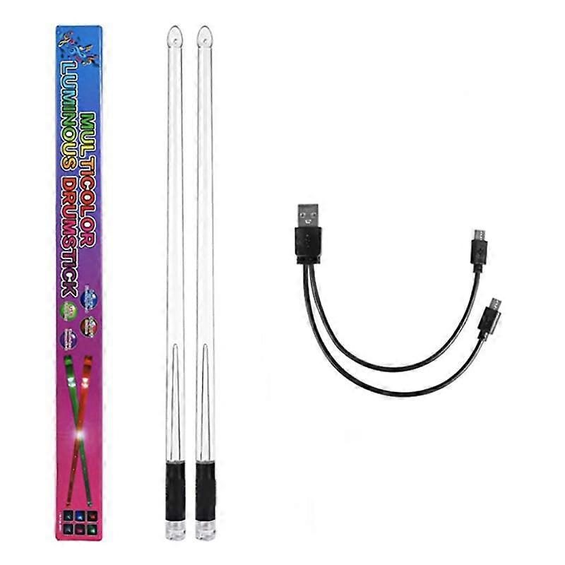 LED Light Emitting Drumsticks 15 Colour Gradient USB Rechargeable+Switch Electronic Drumsticks for
