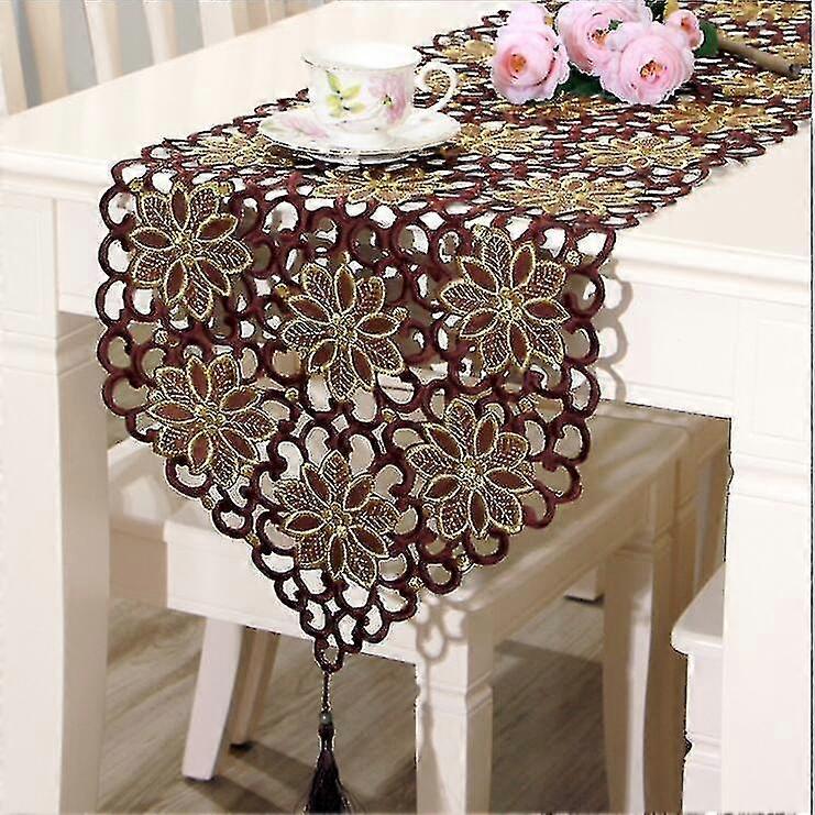 Tablecloth 176cm Tablecloth Classic Tablecloth Modern Hollow Brown Embroidered Tablecloth, Classic Embroidered Polyester Table Runner Placemats Dining
