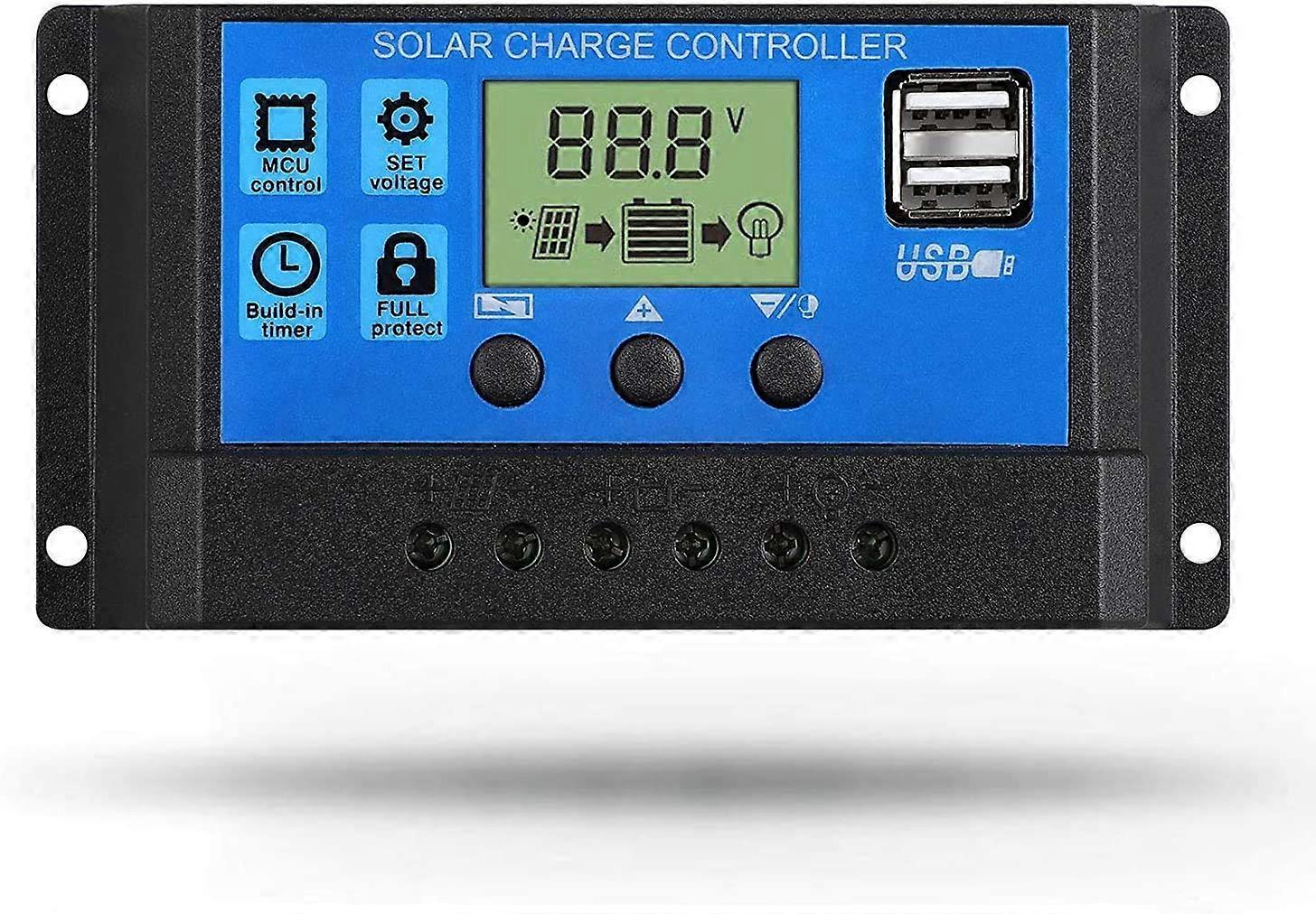 Solar Charge Controller, 20A Solar Panel Controller 12V/24V PWM Auto Parameter Adjustable LCD Display Solar Panel Battery Regulator with Dual USB Port