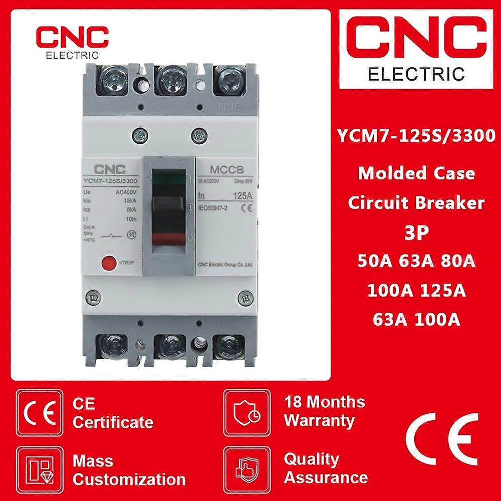 CNC YCM7-125S / 3300 قاطع دوائر مصبوب 3P 125A AC400V 15kA مفتاح الطاقة الشمسية حماية المحرك MCCB