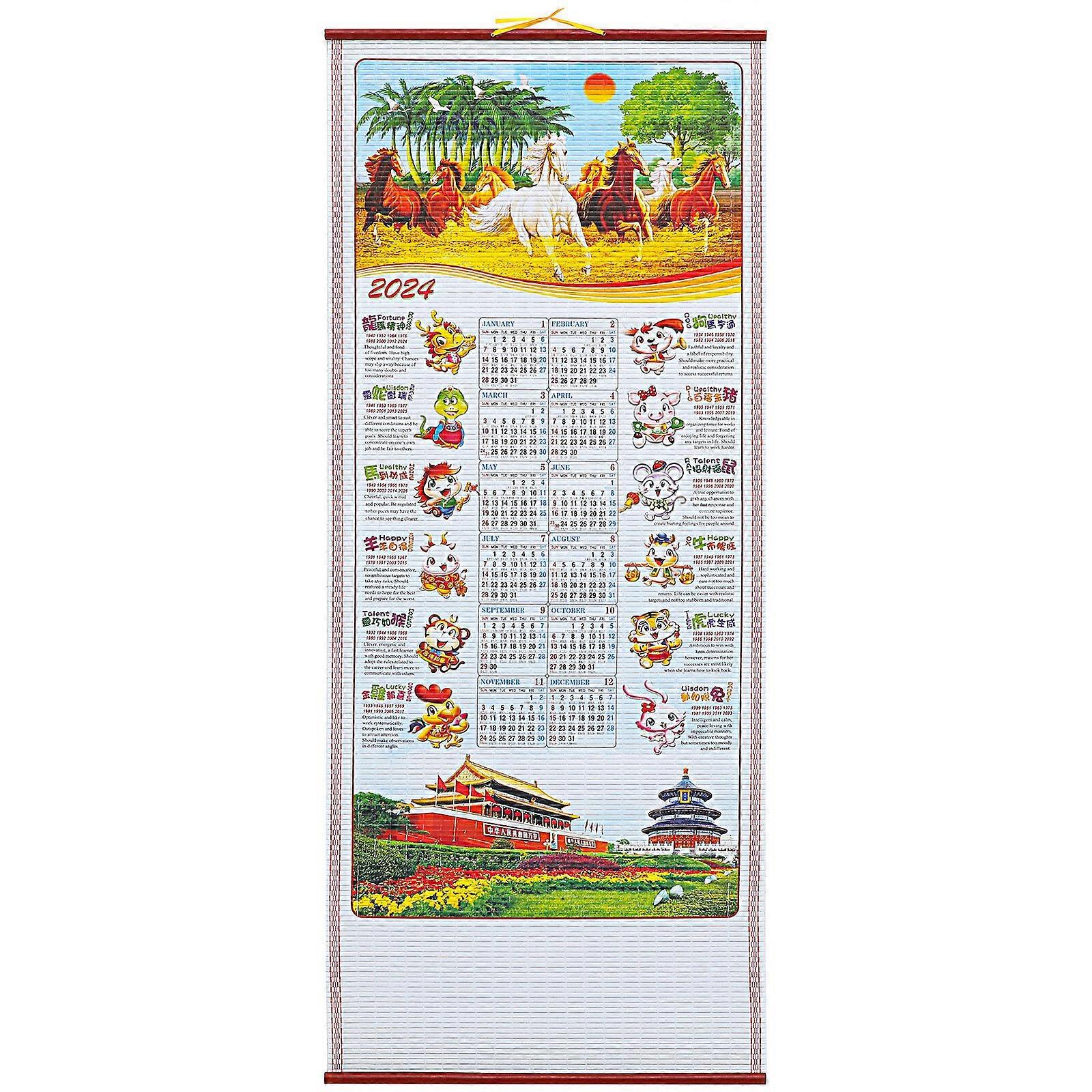 Hanging Calendar 2024 New Year Calendar Dragon Pattern Decorative Calendar for Home Office