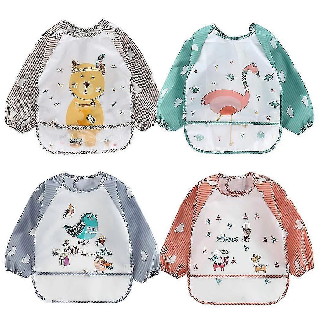 Pack Of 4 Waterproof Sleeve Bibs Baby Bibs Children's Bibs With Collection Pocket