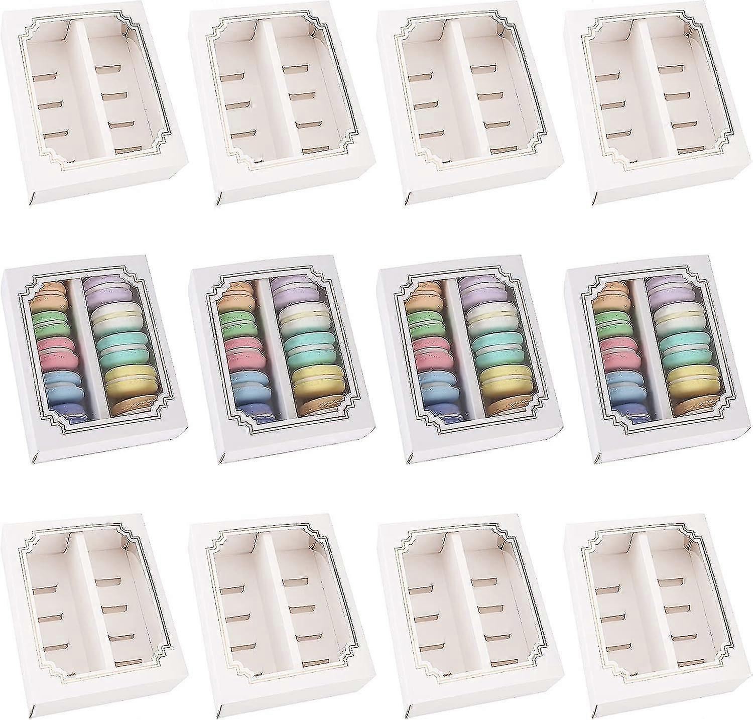 12 Pcs Macaroon Boxes, Dessert Bakery Boxes With Clear Window Macaron Container Bakery Boxes For Cookies Desserts Donut Cupcakes Donut Muffins (10 Cav
